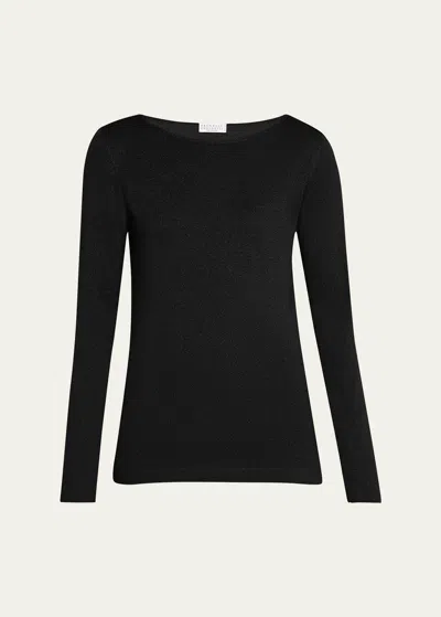 Brunello Cucinelli Lurex Cashmere And Silk Boatneck Sweater In C101 Black