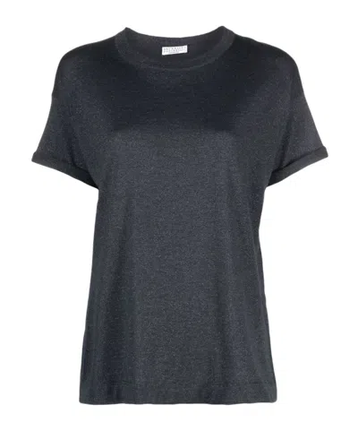 Brunello Cucinelli Lurex Crewneck T-shirt In Gray