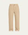 Brunello Cucinelli Lurex Cuffed Hem Denim Pants In Coffee Cream