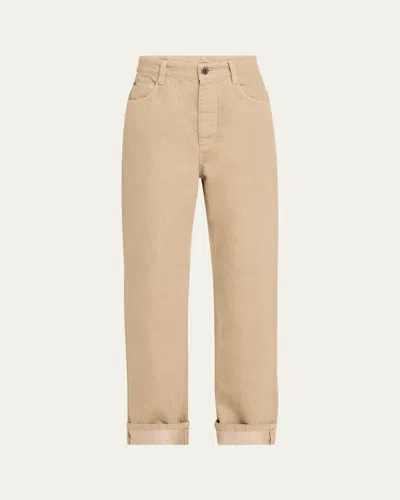 Brunello Cucinelli Lurex Cuffed Hem Denim Pants In Coffee Cream