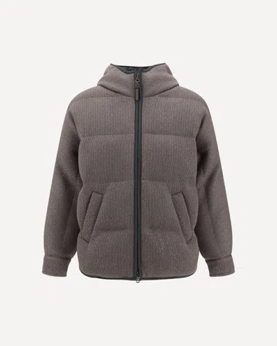 Brunello Cucinelli Lurex Down Jacket In Brown
