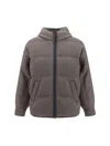 Brunello Cucinelli Long-sleeved Hooded Cotton Coat In Gray