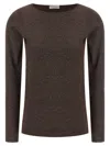 Brunello Cucinelli Shimmering Metallic Knit Top With Long Sleeves In Black