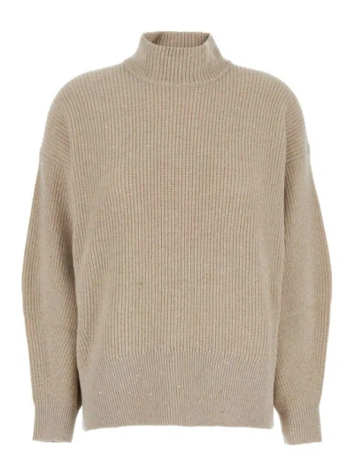 Brunello Cucinelli Oversized Beige Ribbed Sweater