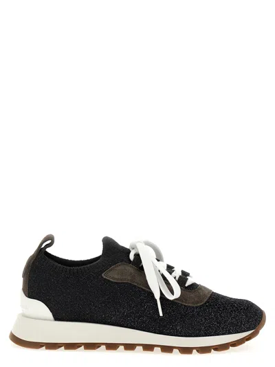 Brunello Cucinelli Lurex Knit Sneaker In Black
