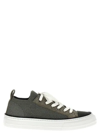 Brunello Cucinelli Lurex Knit Sneakers In Silver