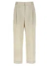 Brunello Cucinelli Lurex Linen Trousers Pants In Beige