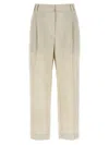 Brunello Cucinelli Lurex Linen Trousers Pants In Beige