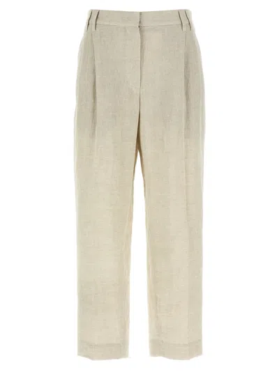 Brunello Cucinelli Lurex Linen Trousers Pants In Beige