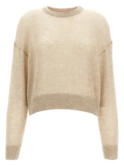Brunello Cucinelli Lurex Mohair Blend Sweater In Neutral