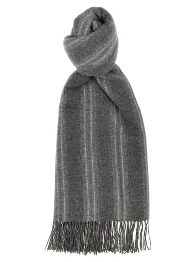 Brunello Cucinelli Lurex Stripes Scarf In Gray