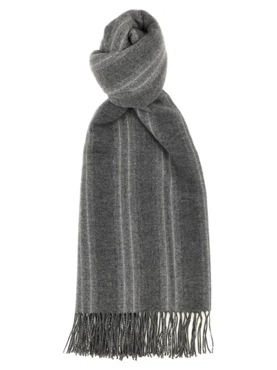 Brunello Cucinelli Lurex Stripes Scarf Scarves, Foulards In Gray