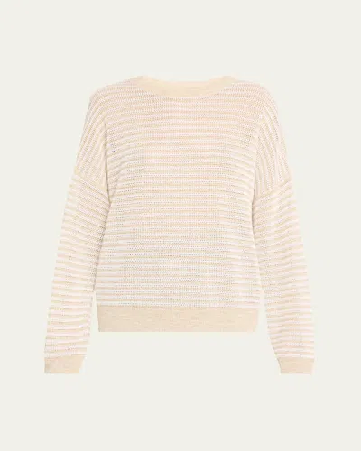 Brunello Cucinelli Lurex Summer Stripe Linen Sweater In Neutral