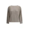 Brunello Cucinelli Ribbed Crew Neck Knitwear With Lurex Shine In Gray
