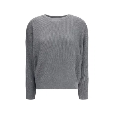 Brunello Cucinelli Lurex Sweater In Gray