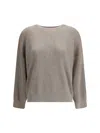 Brunello Cucinelli Ribbed Crew Neck Knitwear With Lurex Shine In Brown