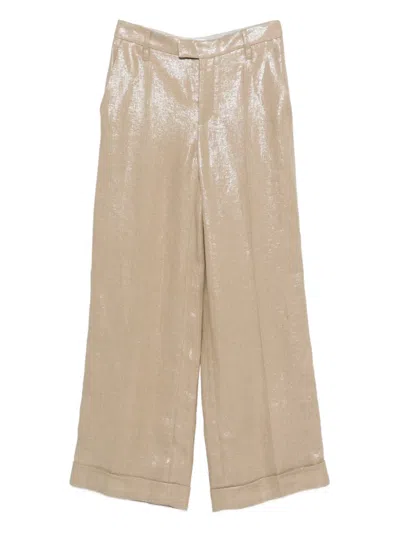 Brunello Cucinelli Women Linen Trousers In Brown