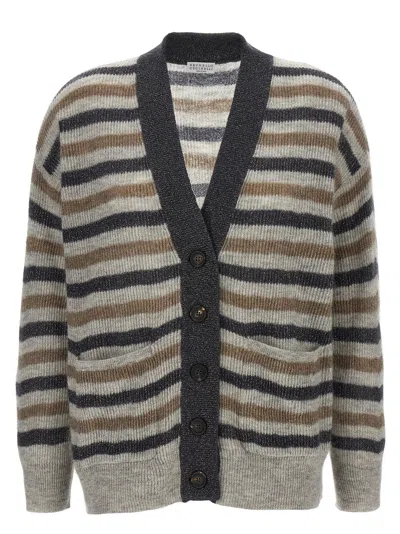 Brunello Cucinelli Lurex Wool Cardigan Sweaters And Cardigans Multicolor In Black