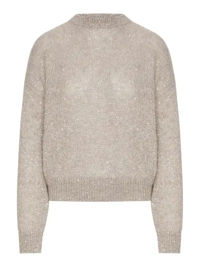 Brunello Cucinelli Lurex Yarn Sweater With Sequins In Neutral