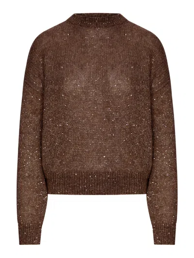 Brunello Cucinelli Lurex Yarn Sweater With Sequins In Brown