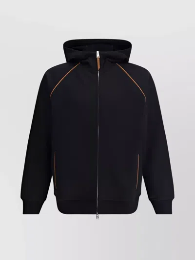 BRUNELLO CUCINELLI LUXE COTTON HOODIE LEATHER DETAIL