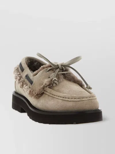 Brunello Cucinelli Luxe Fur Trim Loafers With Suede Finish