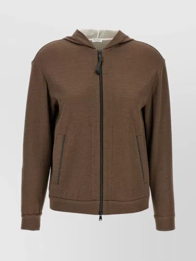 Brunello Cucinelli Luxe Zipper Pull Hoodie In Brown