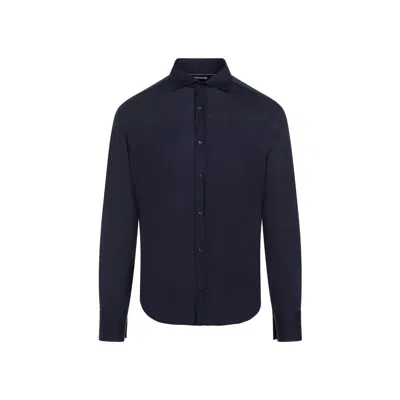 Brunello Cucinelli Blue Silk And Cotton T-shirt In Black