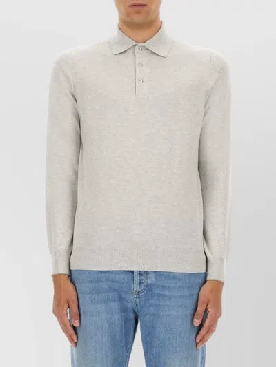 Brunello Cucinelli Luxurious Cashmere Knit Sweater With Long Sleeves In Gray