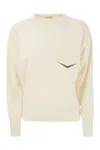 BRUNELLO CUCINELLI LUXURIOUS CASHMERE SWEATER WITH JEWEL DETAIL AND UTILITY POCKET FOR WOMEN