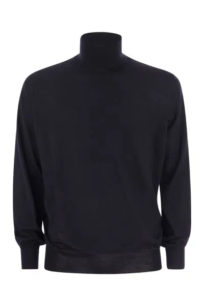 Brunello Cucinelli Luxurious Lightweight Turtleneck Sweater For Men In Blue