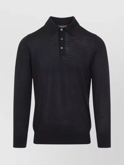 Brunello Cucinelli Luxurious Long Sleeve Polo Sweater In Black