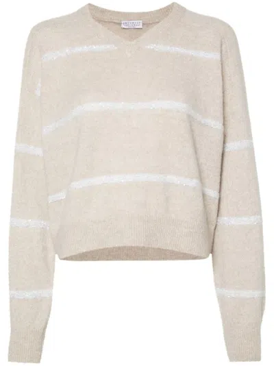 Brunello Cucinelli Striped Sequin-embellished Jumper In Multicolor