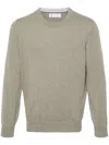 Brunello Cucinelli Cashmere Crew Neck Sweater With Contrasting Edge In Green