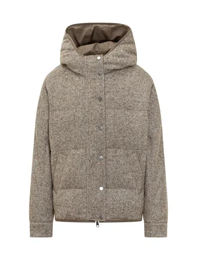 Brunello Cucinelli Luxury Down Jacket With Hood In Brown
