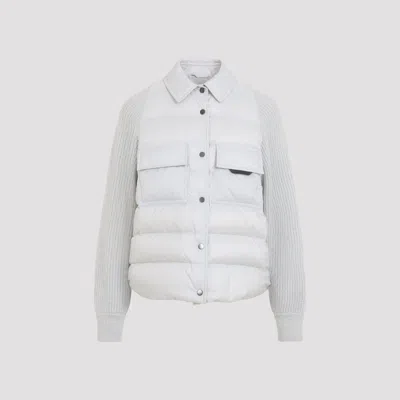 Brunello Cucinelli Luxury Quilted Down Jacket With Wool-cashmere-silk Trim In Gray