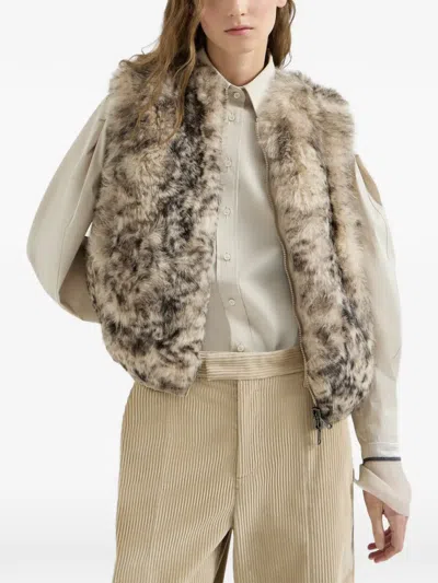 Brunello Cucinelli Lynx-effect Shearling Reversible Vest In Neutral