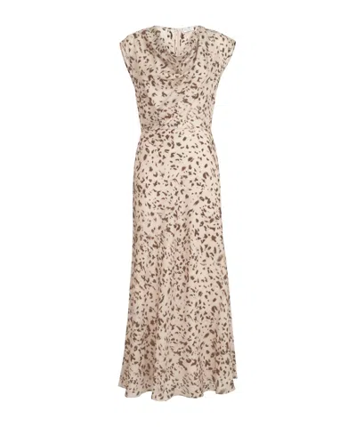 Brunello Cucinelli Lynx-print Silk Pongee Draped Dress With Monili In Neutral