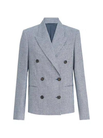 Brunello Cucinelli M L Bianco Blu Linen Nylon Jacket In Blue