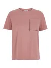 Brunello Cucinelli Pink Crewneck T-shirt With Monil Detail On The Front In Cotton Woman In Pink