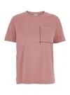 Brunello Cucinelli Pink Crewneck T-shirt With Monil Detail On The Front In Cotton Woman In Pink