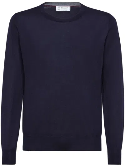 BRUNELLO CUCINELLI ROUND NECK SWEATER,M2300100 096 CW425 NAVY