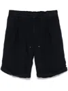 Brunello Cucinelli Men Garment-dyed Bermuda Shorts In Linen Gabardine With Drawstring And Pleat In Blue