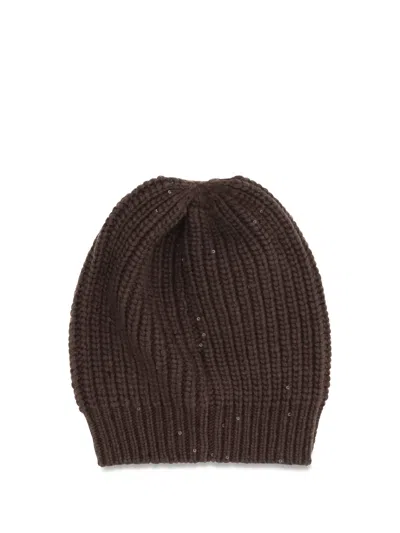 Brunello Cucinelli M32373999 Ribbed Cashmere Beanie In Brown