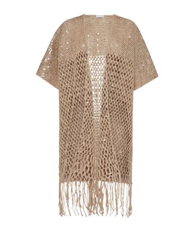 Brunello Cucinelli Macramé Cardi-coat In Brown