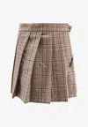 Brunello Cucinelli Madras Check Wool Mini Skirt In Neutral