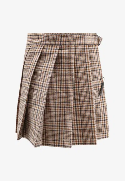 Brunello Cucinelli Madras Check Wool Mini Skirt In Neutral