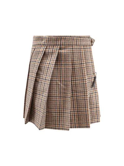 Brunello Cucinelli High-waisted Pleated Kilt Safety Pin Detail In Brown