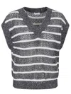Brunello Cucinelli Dazzling Striped Net Knit Linen Sweater