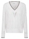 Brunello Cucinelli Open-knit Sweater With Vertical Stripes In White